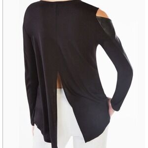 BCBG MAX AZRIA Black Asymmetrical Faux Leather‎ Blouse Size Small Grunge Fairy